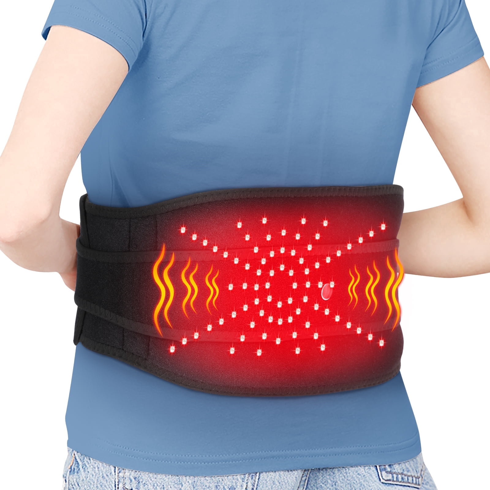 Cordless Heating Pad for Back, 3 Heat & 3 Vibration Modes,  Wearable Heat Belt Massage with Red Light & 5000mAh Battery, Wide Waist Wrap, Gift for Holidays, Women & Men