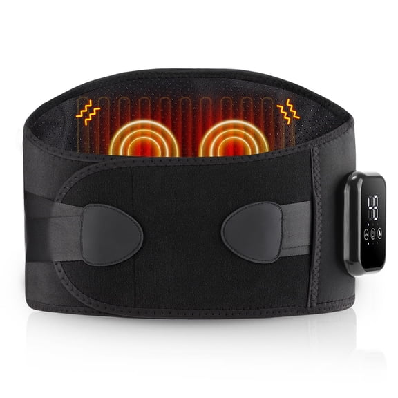 Cordless Heating Pad for Back, Heated Waist Belt Massager, Heated Back Lumbar Support Belt, 3 Heat & Vibration Modes, USB Rechargeable for Relaxation, Black