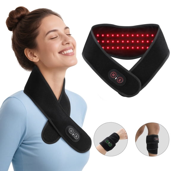 Neck Heating Pad with Vibration Massage, Cordless Heated Neck Wrap with 3 Heating and 3 Vibration, Rechargeable Neck Warmer for Relaxtion, Black