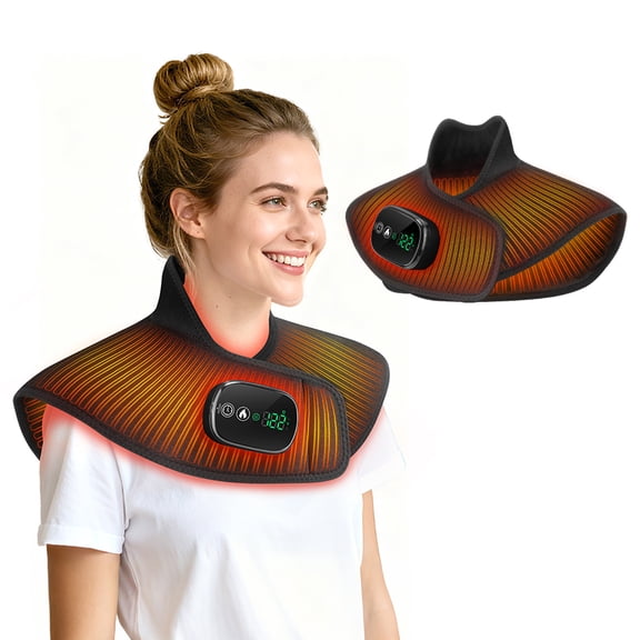 Cordless Heating Pad for Neck and Shoulders,Heated Neck Wrap with 5 Adjustable Temperature Levels and 6 Timer Settings,Large Coverage Cordless Neck Warmer,Black