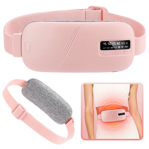 Cordless Heating Pad for Period Cramps, Portable Menstrual Heating Belt with 5 Heat Levels, 4 Vibration Modes, Timer, Birthday Mothers Day Gifts for Girlfriend Wife Mom Women, Pink