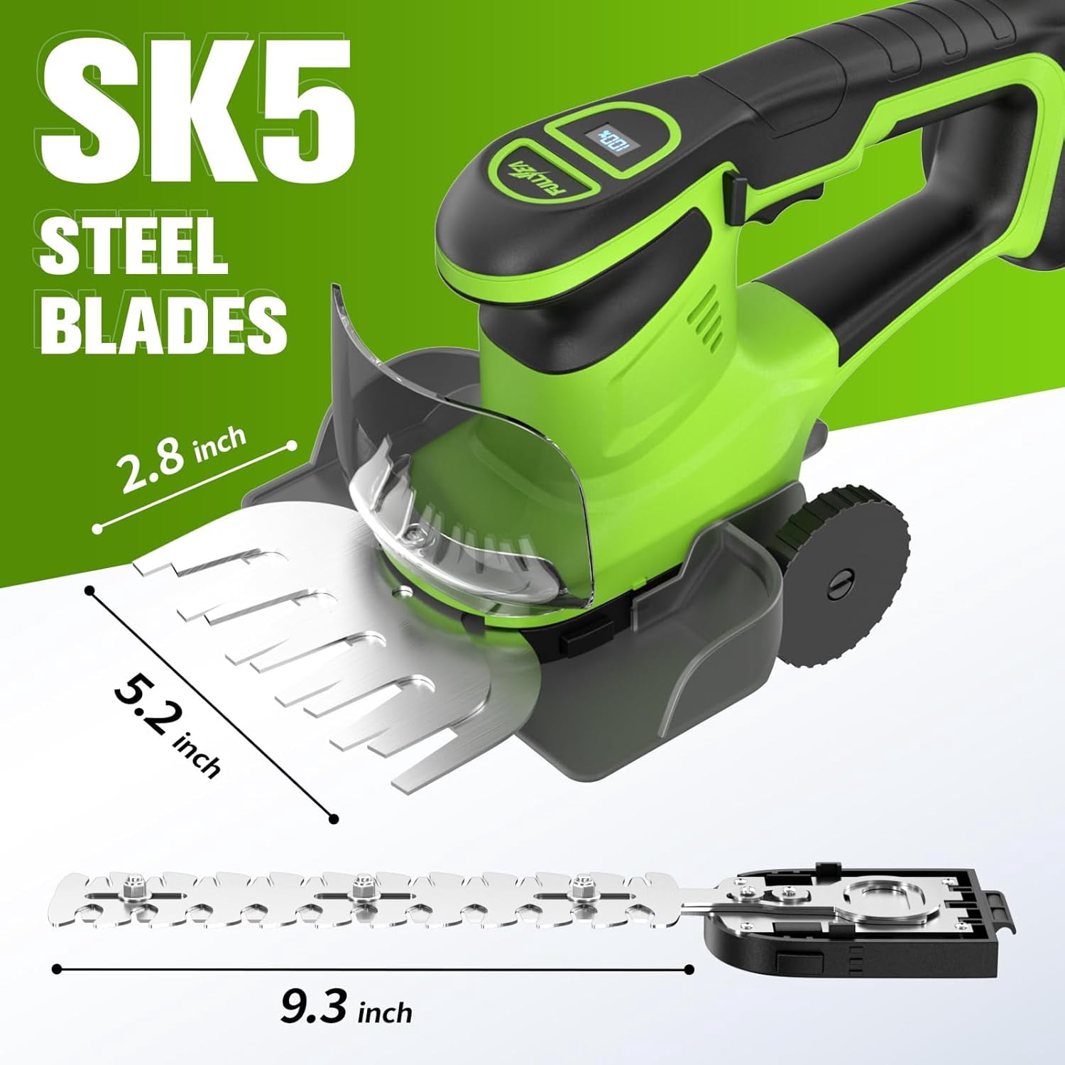 Cordless Hedge Trimmer 2-in-1 Electric Bush Trimmer & Grass Shear with 2 Batteries