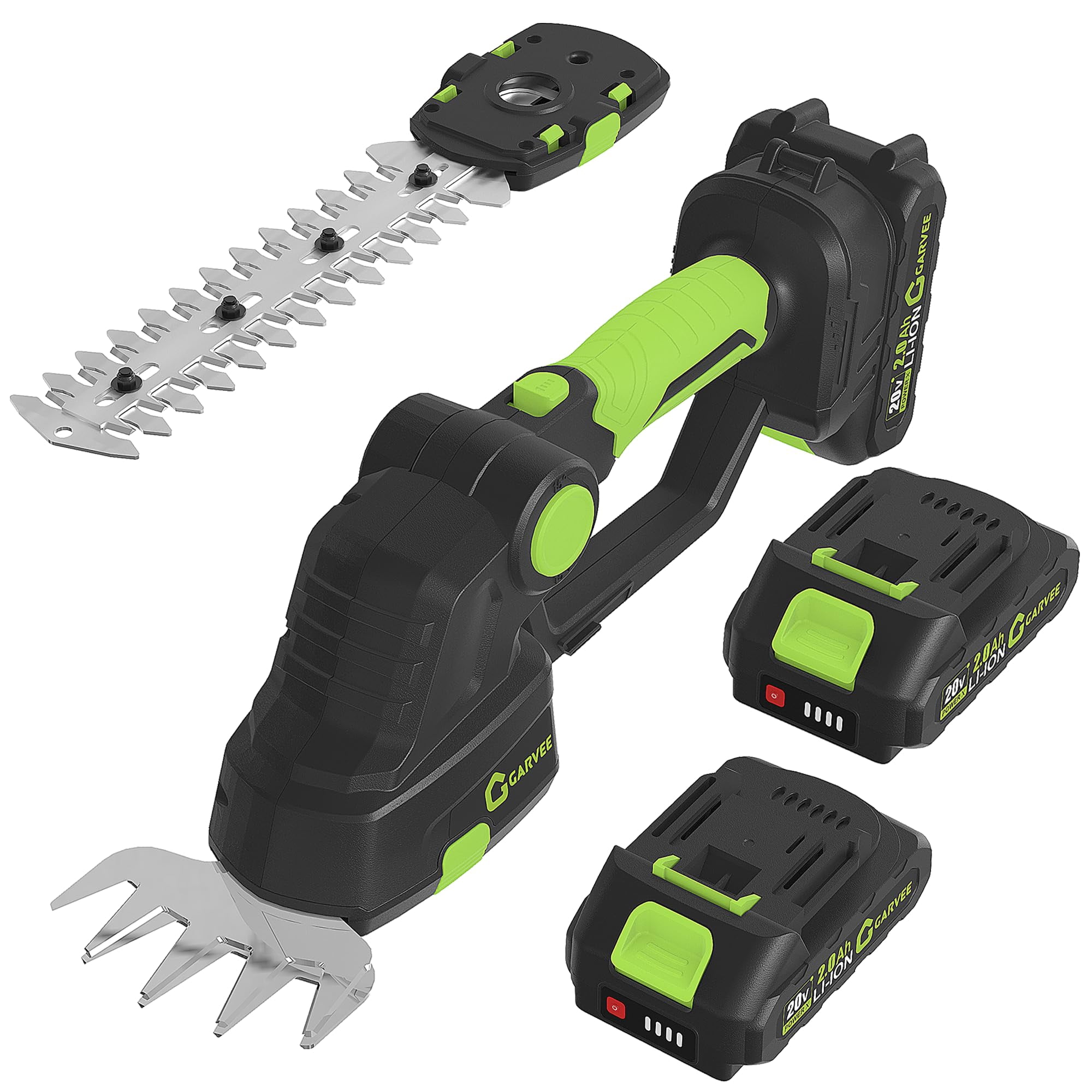 Cordless Hedge Trimmer, 2-in-1 Electric Trimmer & Grass Shears, 20V 2.0Ah with 2 Batteries & Charger, Up to 120 Min Runtime for Gardens Yards Lawns