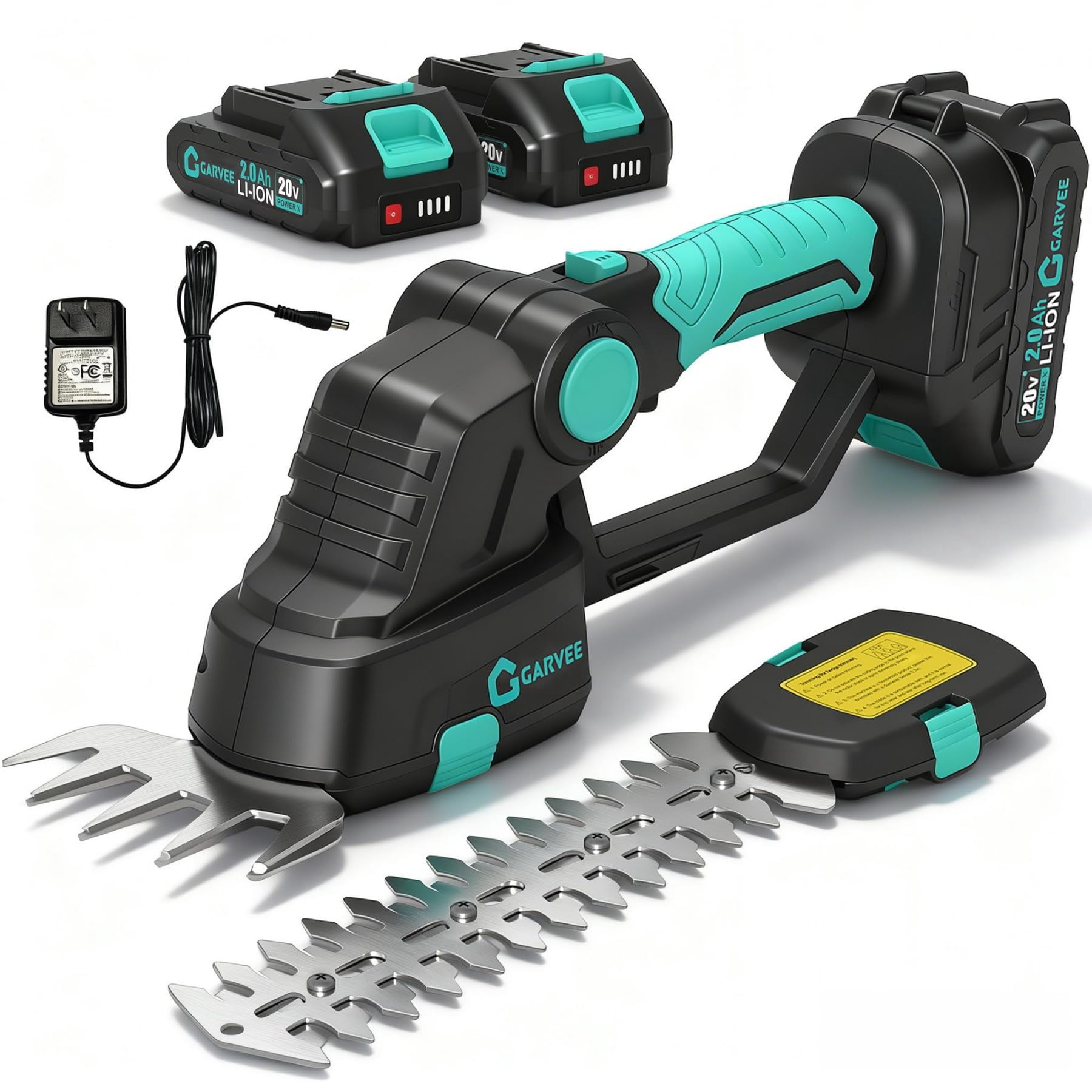 Cordless Hedge Trimmer with Battery - Grass Shear & Shrubbery Trimmer - 2 in 1 Handheld 20V Electric Grass Trimmer Hedge Shears Grass Cutter with 2 * 2.0Ah Batteries & Charge Base