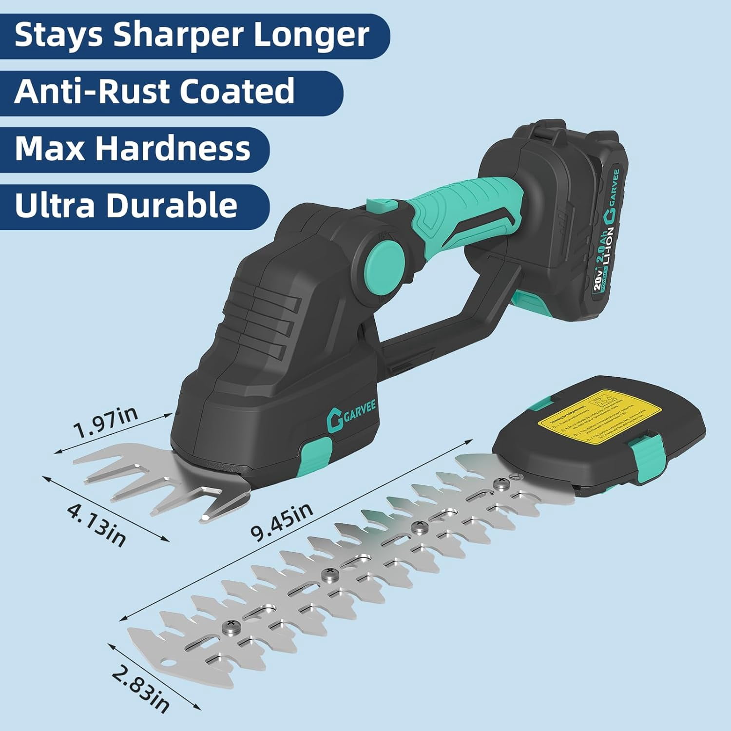 Cordless Hedge Trimmer with Battery - Grass Shear & Shrubbery Trimmer - 2 in 1 Handheld 20V Electric Grass Trimmer Hedge Shears Grass Cutter with 2 * 2.0Ah Batteries & Charge Base