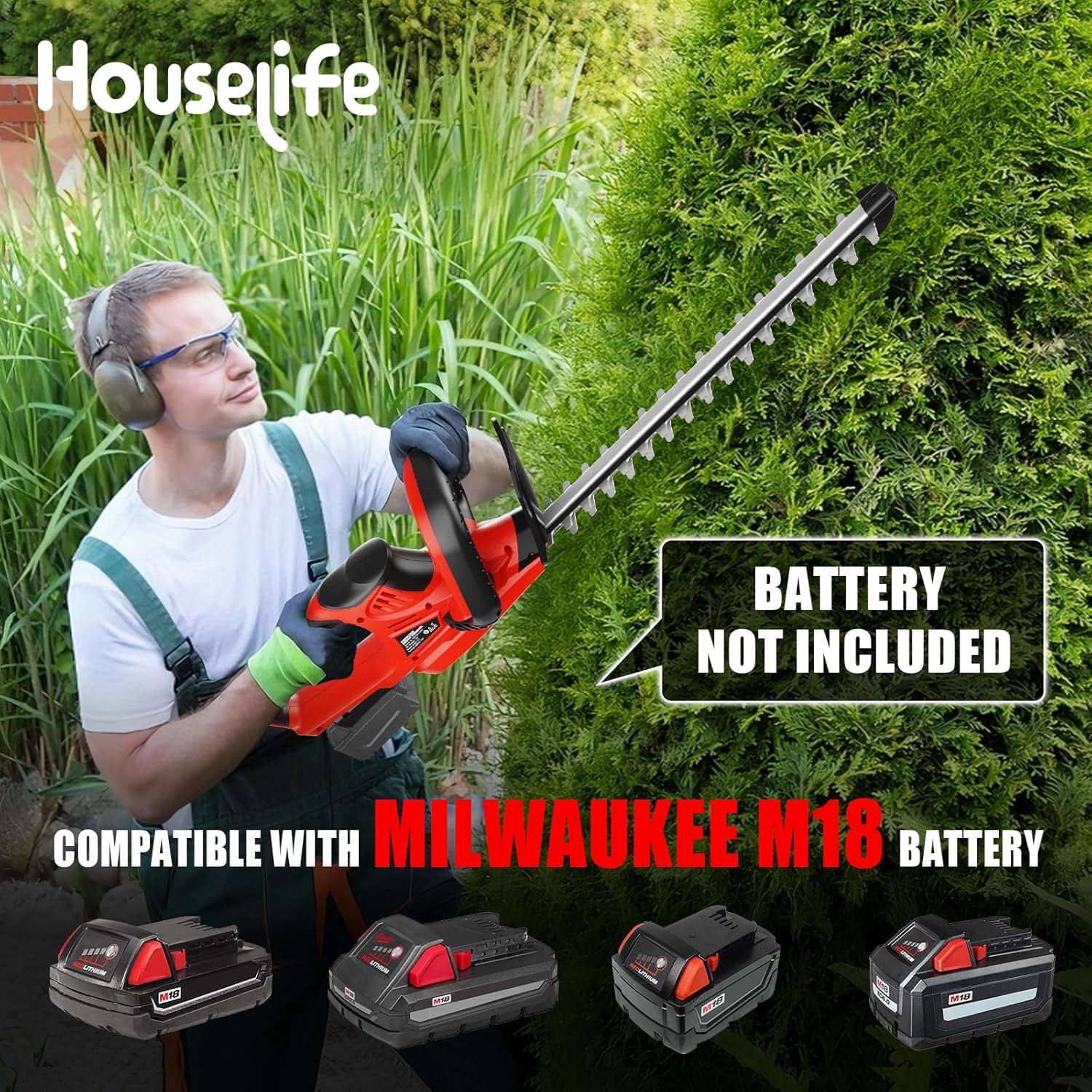 Cordless Hedge Trimmer Compatible with Milwaukee M18 Battery, 22-Inch Dual-Action Blade Electric Bush Trimmer for Garden Yard Maintenance