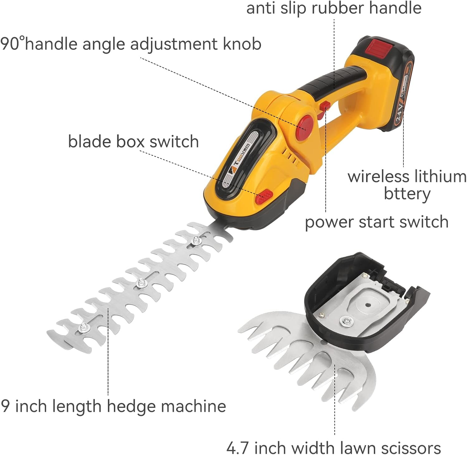 Cordless Hedge Trimmer & Grass Shear 2-in-1 with 2 Batteries, 24V Electric Garden Tool for Lawn and Shrubbery