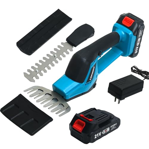 Cordless Hedge Trimmer Grass Shear Electric Hedge Trimmer Grass Cutter, Lightweight & Portable Hedge Shear with 2 PCS Rechargeable Battery and Charger for Garden, Handheld Hedge Tr