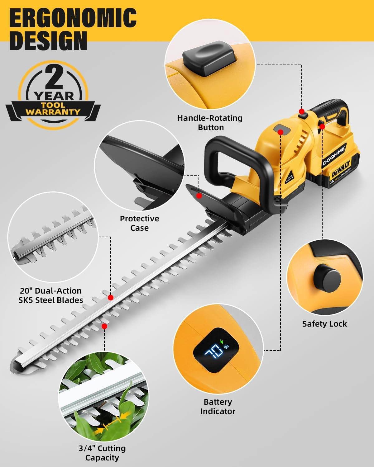 Cordless Hedge Trimmer with 3000RPM Motor and 180 °   Rotating Head for Efficient Garden Maintenance