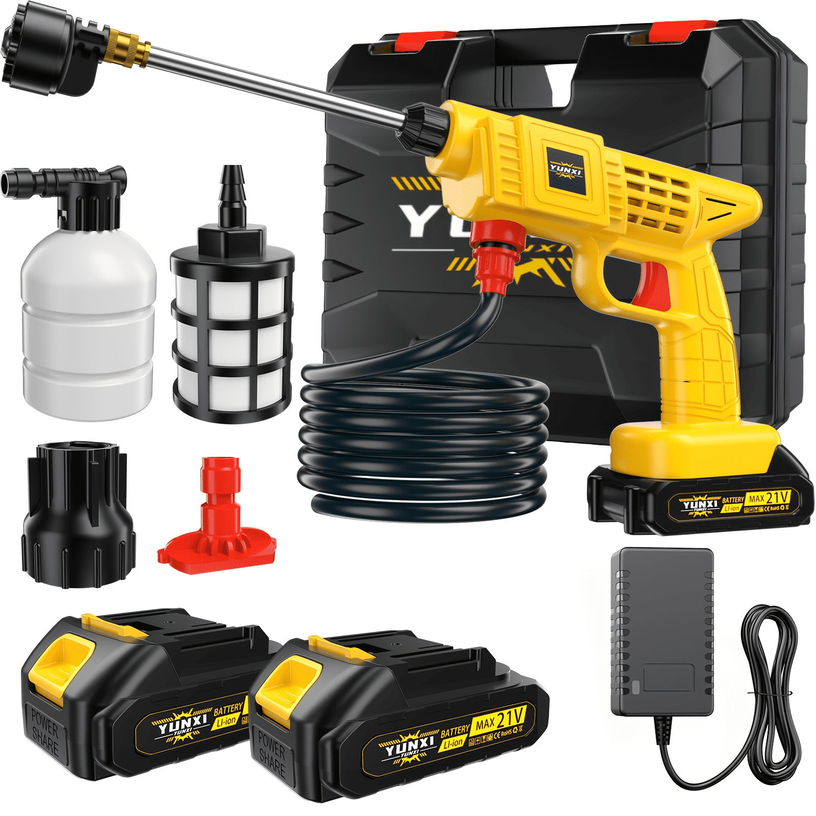 Cordless High-Pressure Car Wash Gun, Battery Powered with Nozzle & Charger