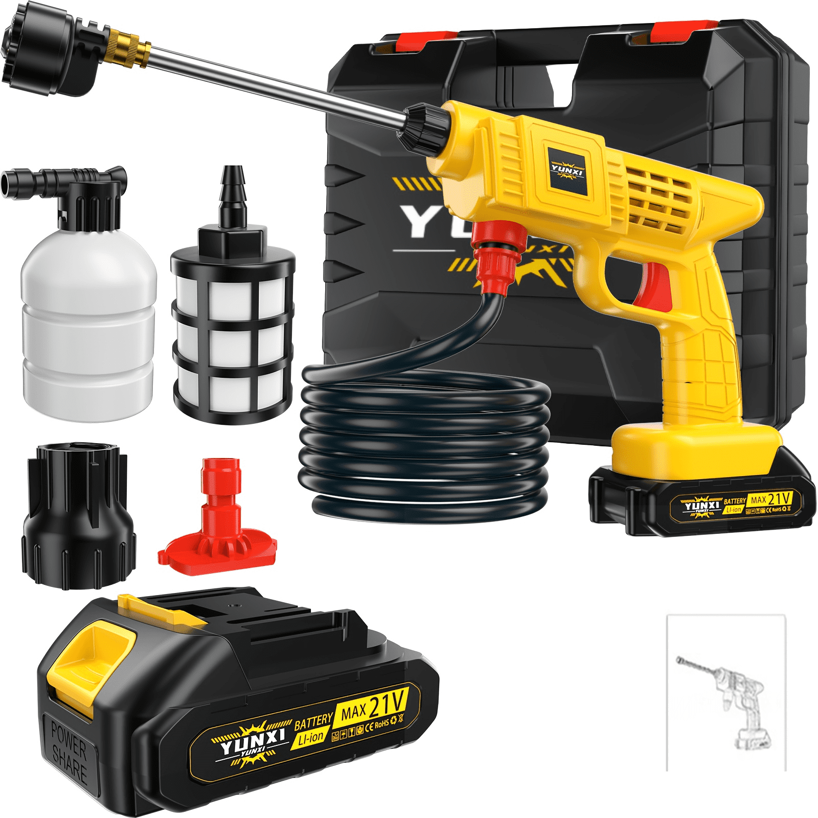 Cordless High-Pressure Car Wash Gun, Battery Powered with Nozzle & Charger