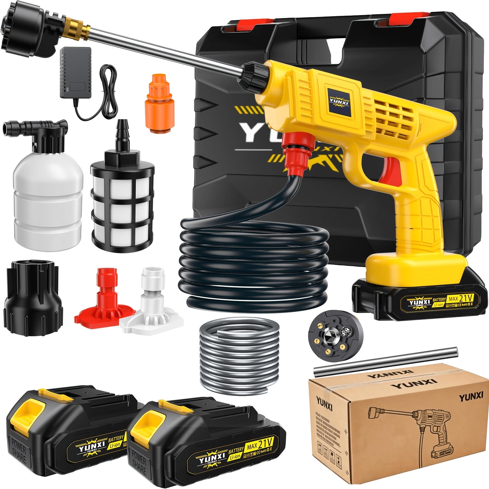 Cordless High-Pressure Car Wash Gun, Battery Powered with Nozzle & Charger