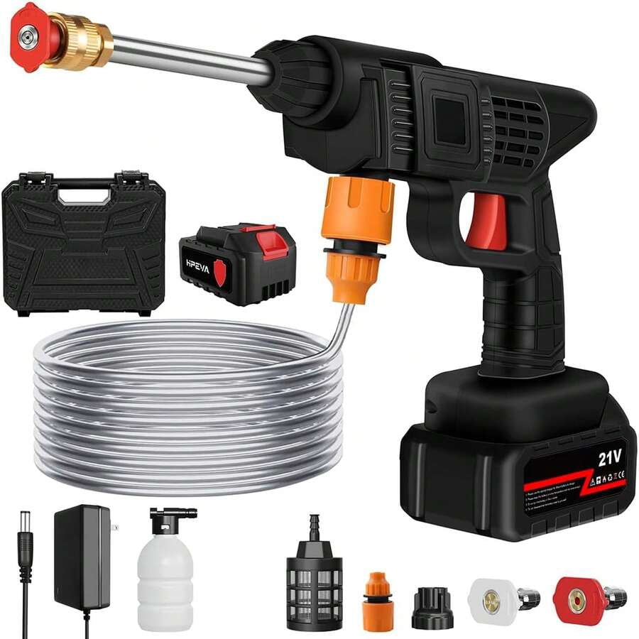 Cordless High-Pressure Car Washer Gun- Portable Rechargeable Electric Cleaning Tool With 435PSI Water Gun, Foam Cannon, 2 Batteries 15000mAh Battery For Effortless Car Floor Washing, Exterior Cleanin