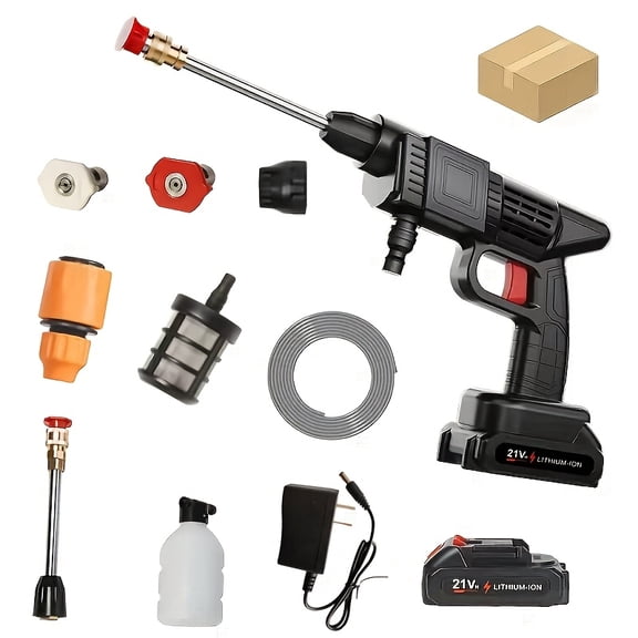 Cordless High Pressure Electric Water Gun, Portable Car Wash Foam Gun with Adjustable Nozzle, Powerful Cleaning Tool for Cars, Gardens, Floors & Outdoor Use