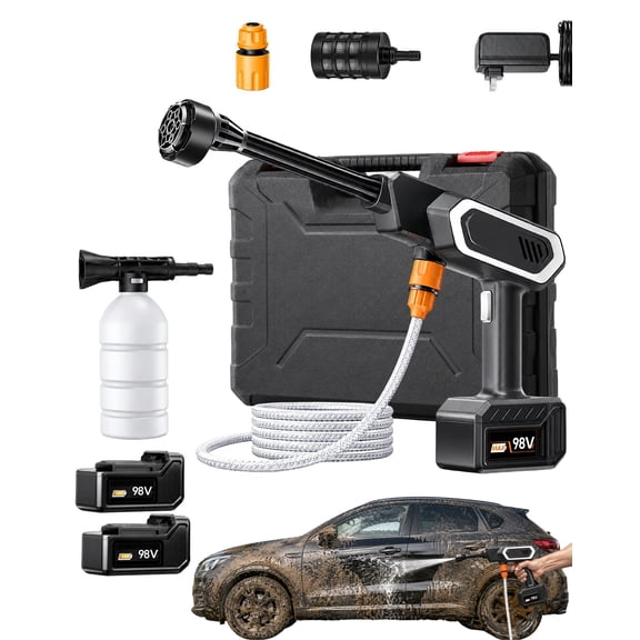 Cordless High-Pressure Washer Kit with 7500mAh Battery, Portable Handheld Power Cleaner with Foam Bottle, Multi Spray Modes for Car Wash, Patio, Garden and Outdoor Cleaning