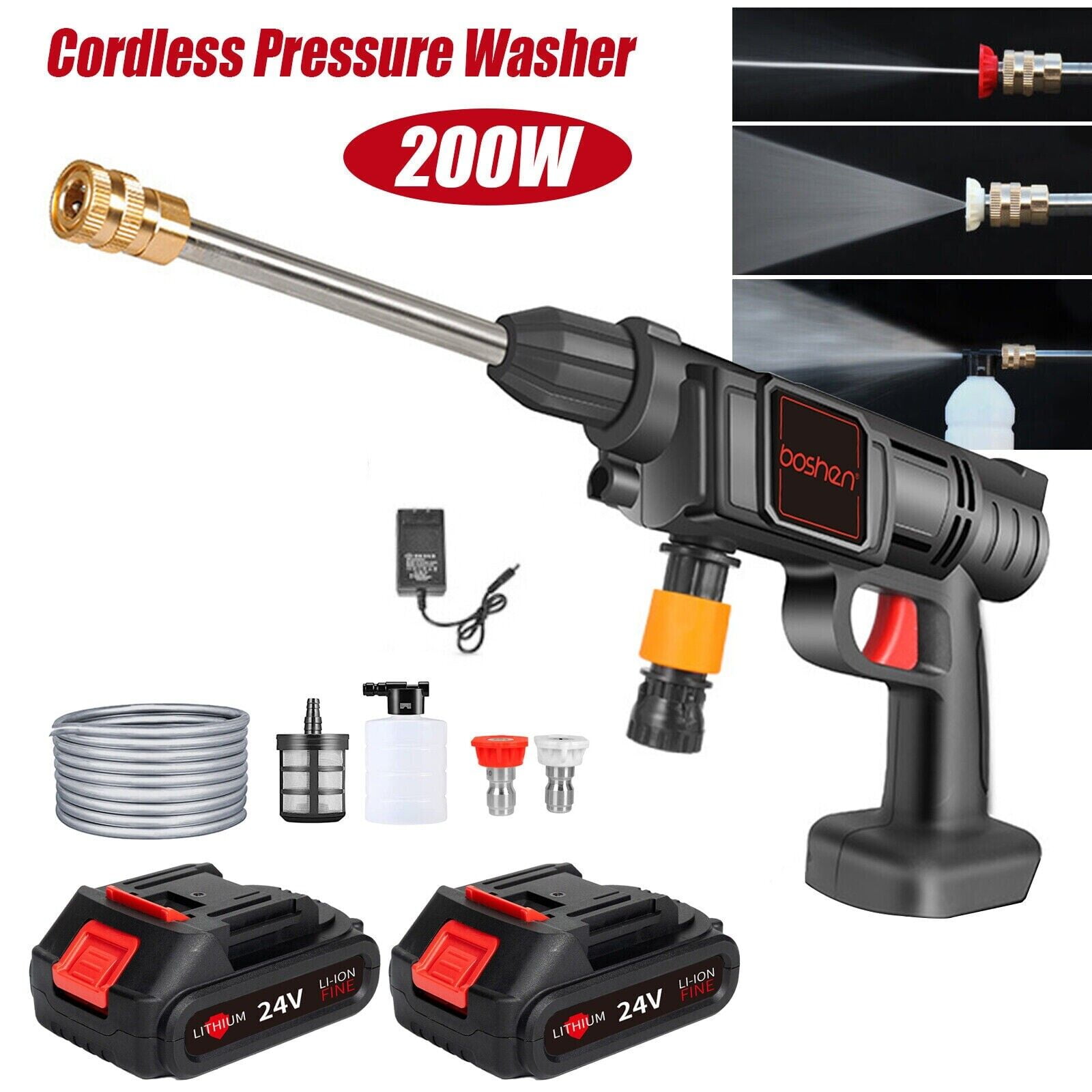 300W Cordless Pressure Washer Gun Portable Car Power Washer w/ Nozzle &  2Battery