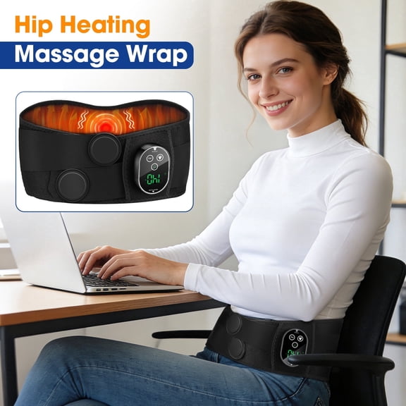 Cordless Hip Heating Pad with Massage,Rechargeable Heated Hip Wrap 3000mAh Battery,Portable Waist & Thigh Heating Belt with 5 Heat Levels & 3 Vibration Modes,Adjustable Wearable Wrap for Home Travel
