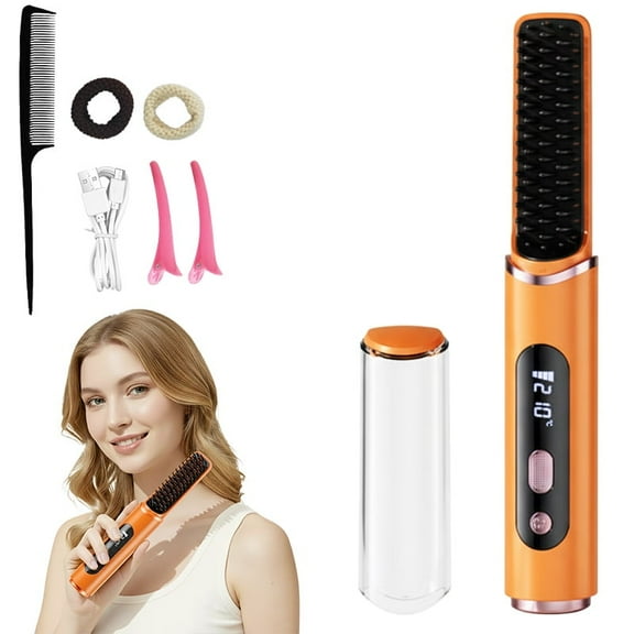 Telos Cordless Hot Air Hair Straightening Brush for Women, 4000mAh Rechargeable, 5-Temperature Control (140–210°C), Type-C Fast Charging