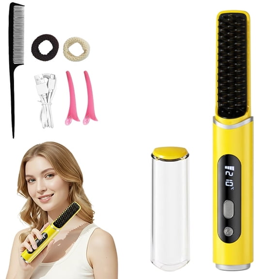 Telos Cordless Hot Air Hair Straightening Brush for Women, 4000mAh Rechargeable, 5-Temperature Control (140–210°C), Type-C Fast Charging