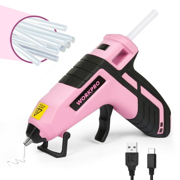 Cordless Hot Glue Gun 3.6V USB-C Rechargeable, Fast Heating 120s, Smart Auto Power Off, Less Drip Design with 20 Mini Glue Sticks for DIY Crafts Arts Home Repair, Pink