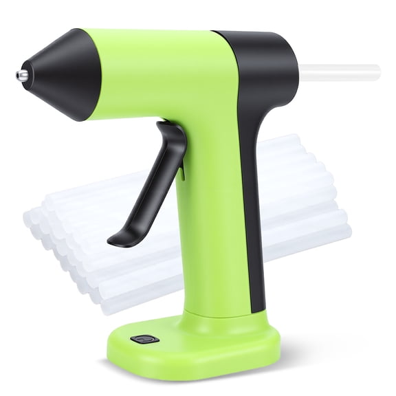 Cordless Hot Glue Gun, 30s Heating Fast with 2000mAh Rechargeable Battery & 30 Glue Sticks, Smart Power-off, Compact Size, Intelligent Temperature Control,for Crafts, DIY Arts, Home Repairs,Green