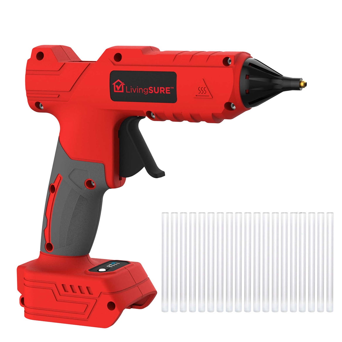 Cordless Hot Glue Gun by LivingSURETM Fast Preheating Hot Melt Glue Gun includes 20pcs Glue Sticks Ergonomic Easy Grip Handle - Battery Not Included