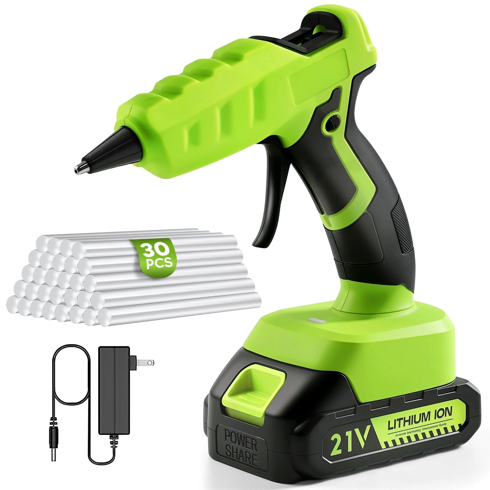 Cordless Hot Glue Gun with 2.0Ah Battery Charger and 30 Pcs Full Size Glue Sticks 100W Power Melt Glue Gun for DIY Festival Decor and Gifts