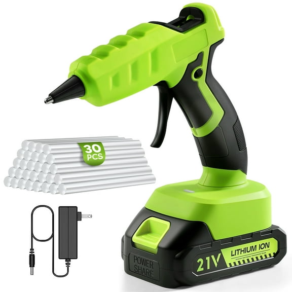 Cordless Hot Glue Gun with 2.0Ah Battery Charger and 30 Pcs Full Size Glue Sticks 100W Power Melt Glue Gun for DIY Festival Decor and Gifts
