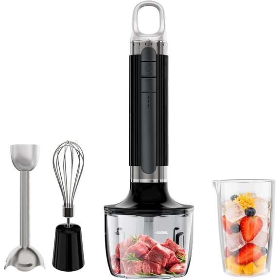 Cordless Immersion Hand Blender with , 4 in 1 Hand Blenders Set,6-Speed Turbo, Wall-Mountable Design, Includes , Whisk & Frother for Soup, & Smoothies (Black)