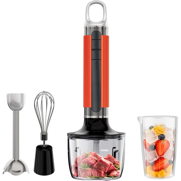 Cordless Immersion Hand Blender with , 4 in 1 Handheld Blenders Set, 6-Speed Turbo, Wall-Mountable Design, Includes , Whisk & Frother for Soup, & Smoothies (Orange)