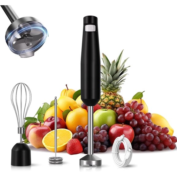 Cordless Immersion Hand Blender (Stick Blender) - Smooth, Controlled Blending for Everyday Cooking, 12V Brushless , - Variable Speed, USB-C Rechargeable, Easy-Clean (Black)