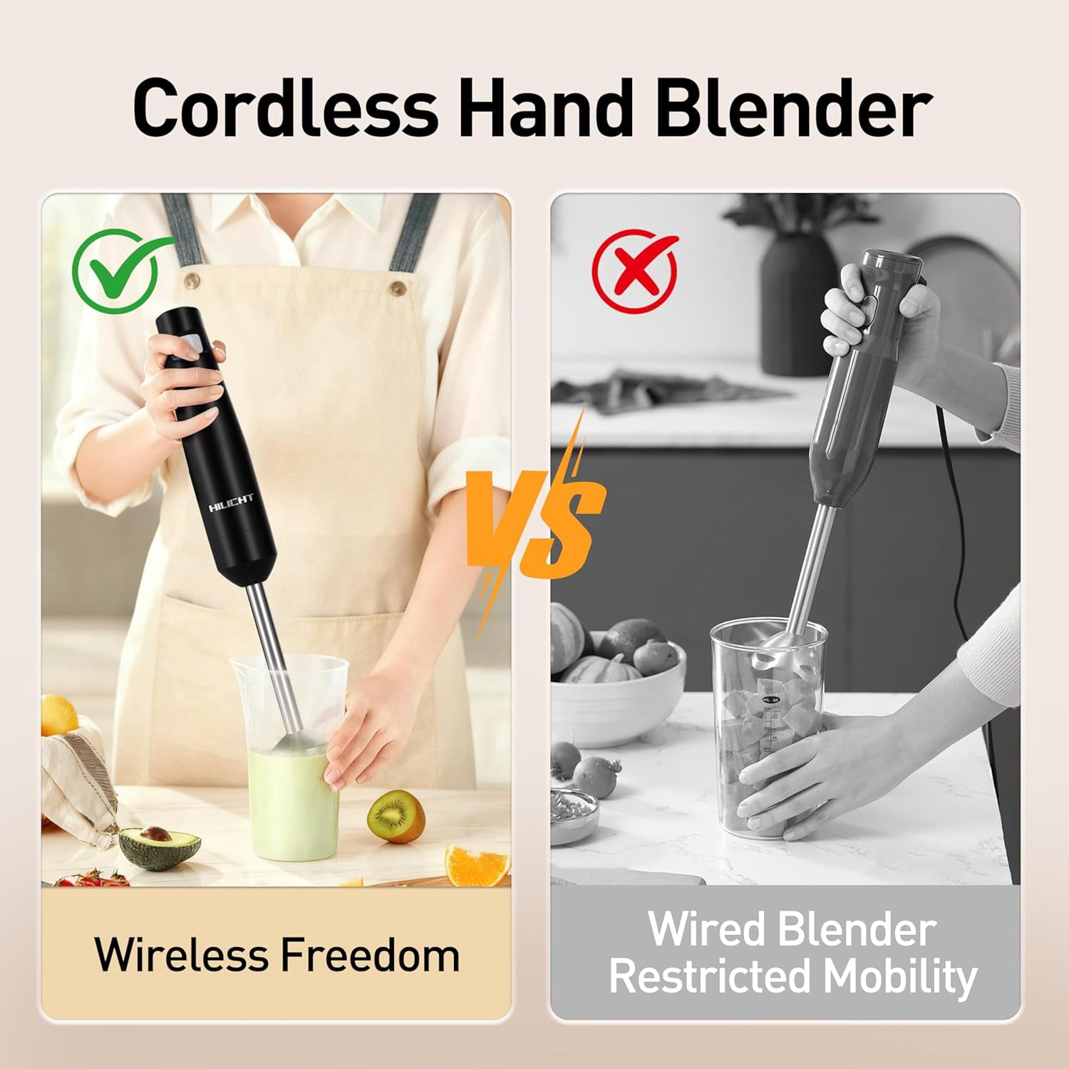 Cordless Immersion Hand Blender with Brushless Motor and Variable Speed for Everyday Cooking