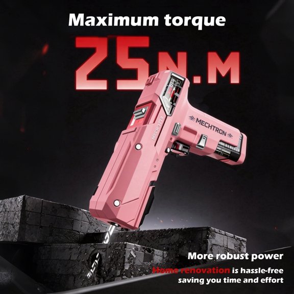 Cordless Impact Drill Driver, 25 N·m Torque, 2-Speed, 2000mAh Battery, Type-C Charging, with 12 Bits & 6 Drill Set, for Home Repair, Furniture Assembly, and DIY Projects