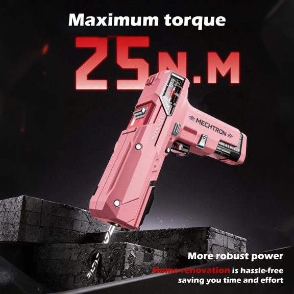 Cordless Impact Drill Driver, 25 Nm Torque, 2-Speed, 2000mAh Battery, Type-C Charging, with 12 Bits & 6 Drill Set, for Home Repair, Furniture Assembly, and DIY Projects