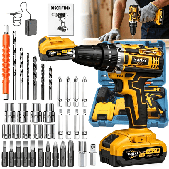 Cordless Impact Drill with Extended Run Battery and Tool Box, Variable Speed Driver with Work Light for Home Use