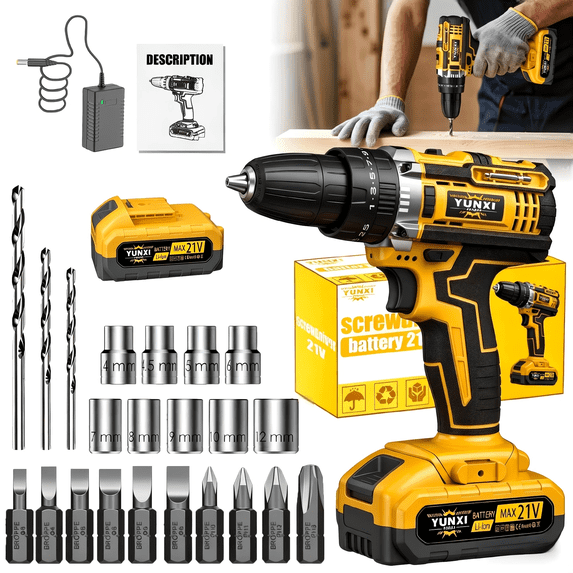 Cordless Impact Drill with Work Light, 1/2 in Variable Speed Driver for Home Maintenance, Lightweight Design