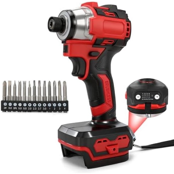 Cordless Impact Driver 1/4 inch for Milwaukee M18 Battery, 200N.m(147ft-lbs) Brushless Impact Driver, 3300 IPM, 8 Mode Selection, LED Light, with 13-Piece Bit Set (Battery Not Included)