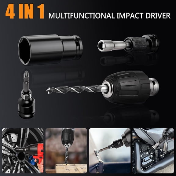 Cordless Impact Wrench, 1/2" 18V 1500Nm 4 in 1 Brushless Power Drill Driver Screwdriver Kit