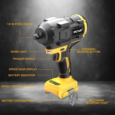 Cordless Impact Wrench 1/2, 20V Electric Impact Gun 3300 RPM & Max Torque (1250N.m) 922ft-lbs, Brushless Power Impact Driver with 6 Impact Sockets, Impact Wrench for Tire Lug Nuts