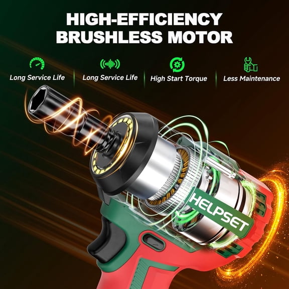 Cordless Impact Wrench 1/2", 650Nm (480Ft.lb) Brushless Impact Gun with 2x4.0Ah Batteries and Fast Charger, Electric Impact Driver for Car/Lawn Mower, 6 Sockets & Toolbox