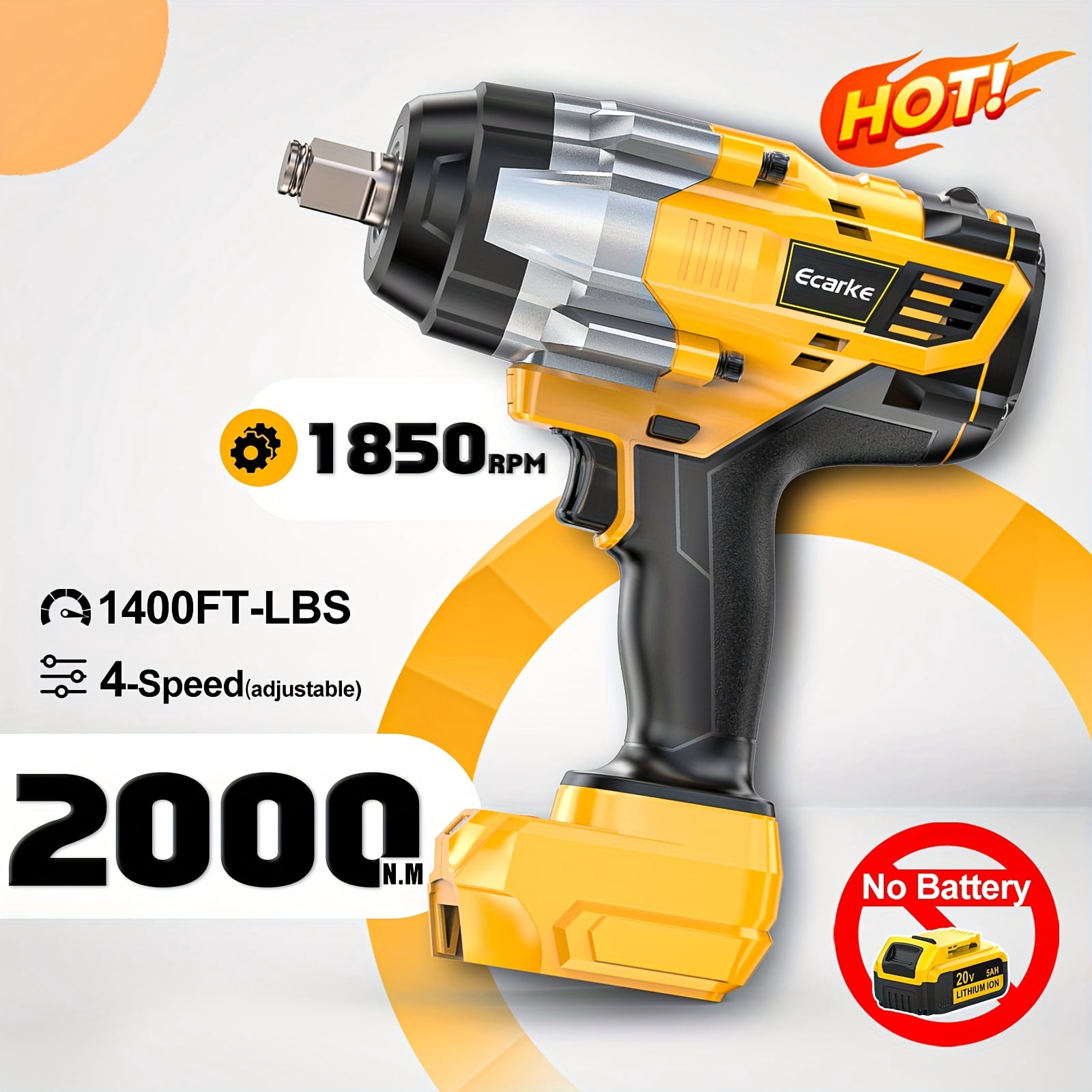 Cordless Impact Wrench 1/2" for DeWalt 20V Battery, 1400 Ft-lbs (2000 Nm) High Torque Impact Driver, Brushless Electric Impact Gun with 4 Modes & LED Light for Car, Truck, Mower（NO BATTERY)