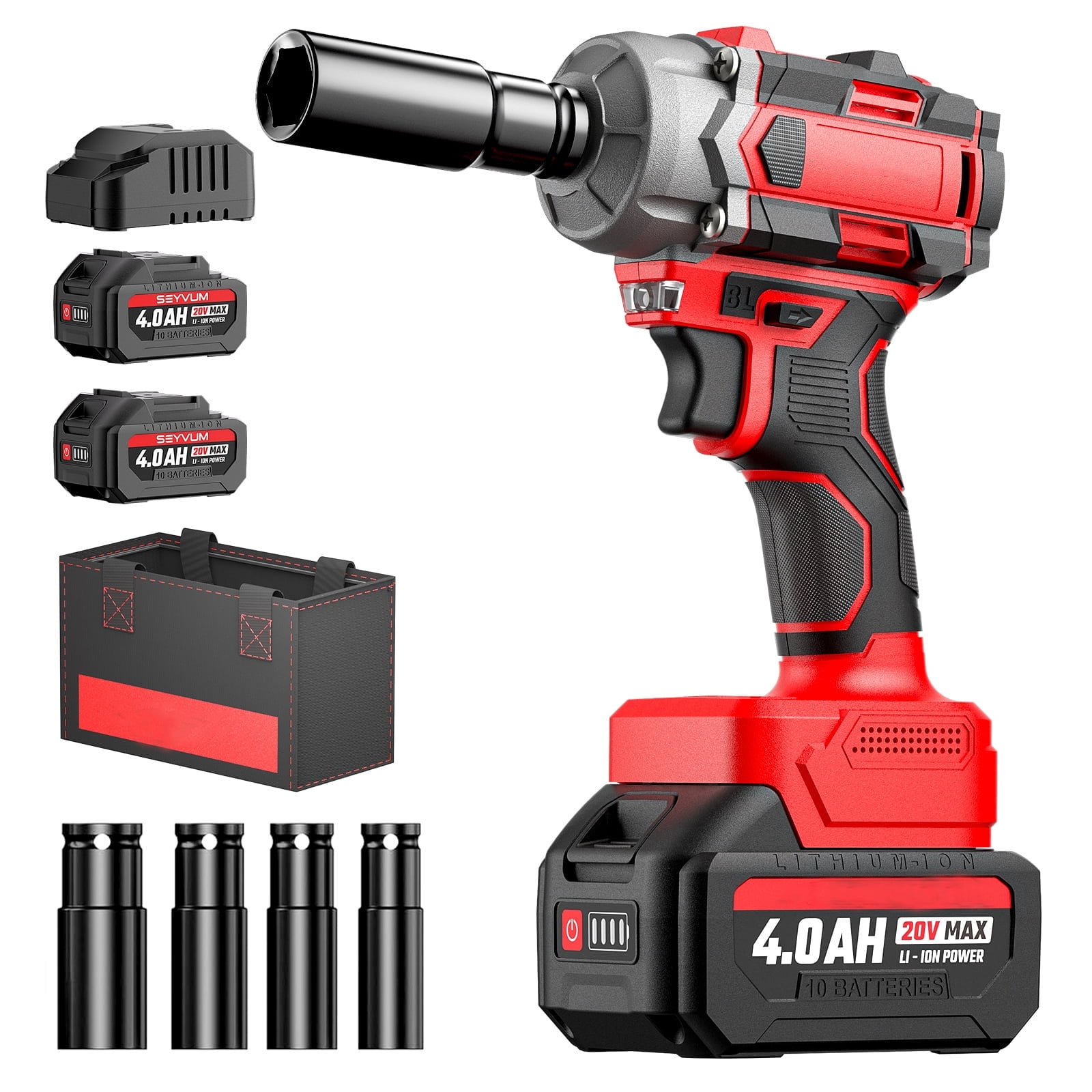 SEYVUM, Cordless Impact Wrench, 600N.m, 20V Brushless with
