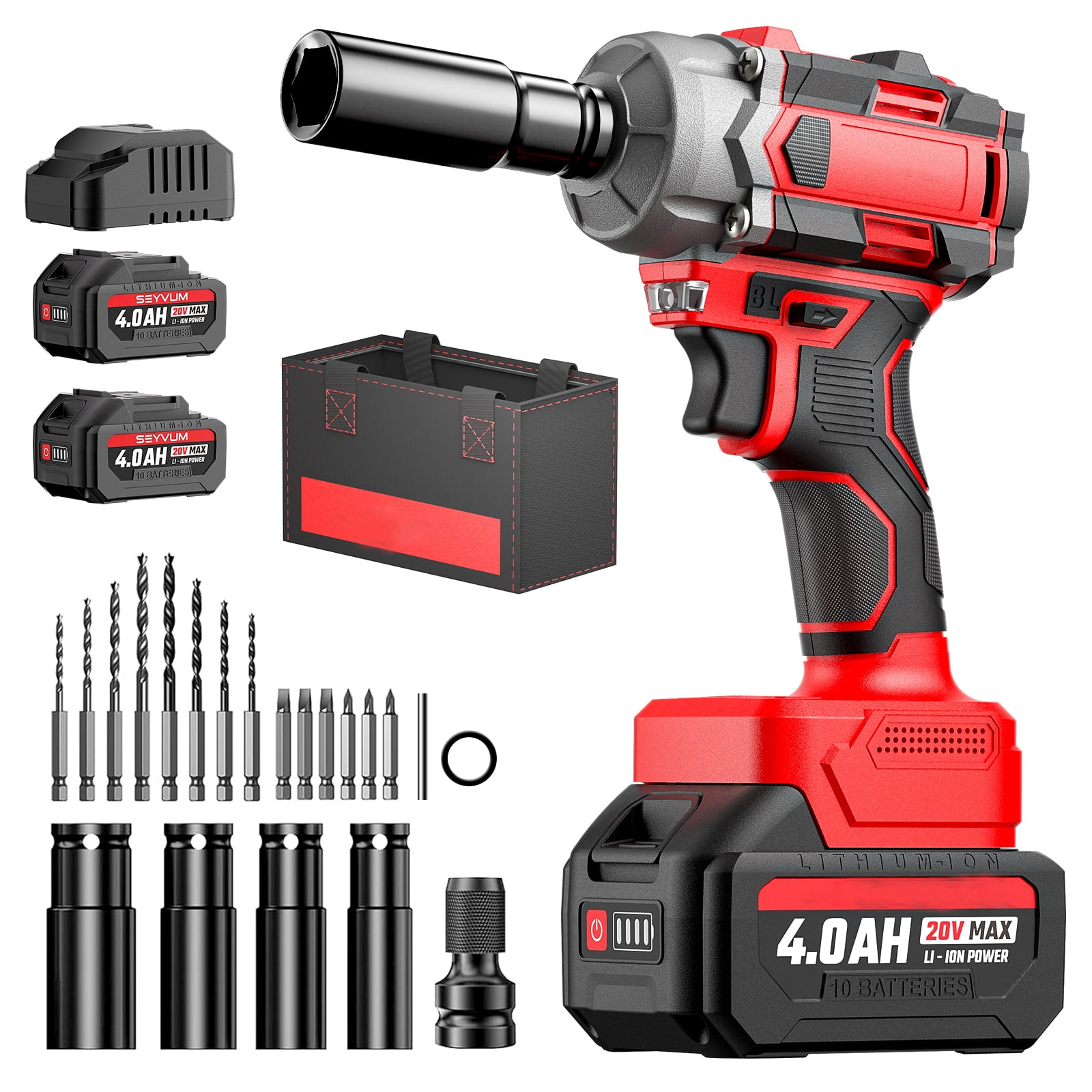 Cordless Impact Wrench, 1/2" Impact Gun, Max Torque 440 Ft-lbs (600 N.m) Heavy Duty Cordless Impact Driver, 3500 RPM Electric Impact Drill, 20V Brushless, 2x4.0Ah Li-ion Battery, 5Pcs Impact Sockets