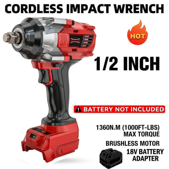 Cordless Impact Wrench 1/2 Inch, 1000 FT-LBS High Torque Impact Gun, Compatible with 18V Battery (Bare Tool Only), 4-Speed Control Electric Impact Driver with LED Light & Variable Speeds