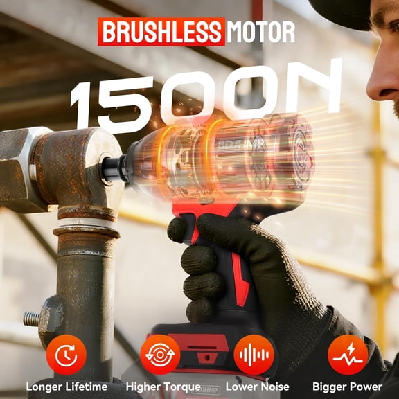 Cordless Impact Wrench 1/2 Inch, 1500 N.m/1106ft-lbs Brushless Impact Gun Compatible with 18V Batteries, 3000 RPM Electric Power Impact Driver Set for Car Home(Red No Battery)