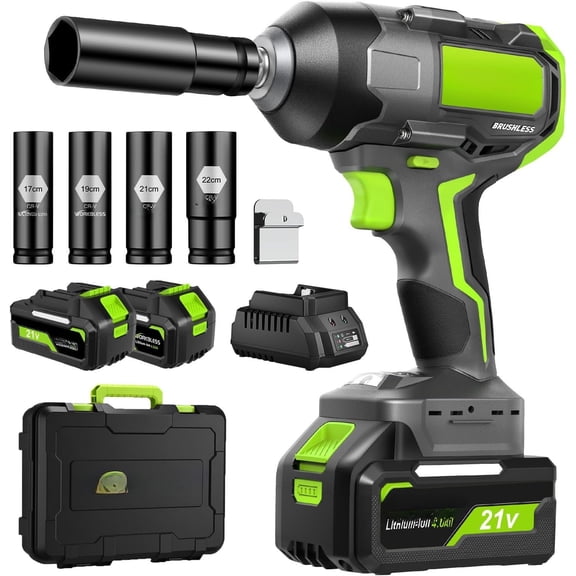 Cordless Impact Wrench 1/2 Inch: Brushless 1/2 Impact  Kit -  1200N.m (885ft-Lbs) High Torque Impact Driver for  , Mower, 20V 4Ah , 3-Speed, 4 Socket,  Light