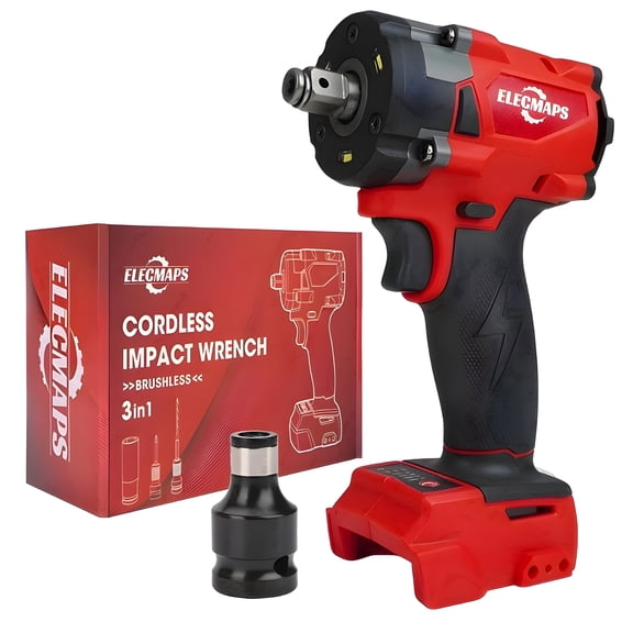 ELECMAPS 3-in-1 Cordless Impact Wrench 1/2 Inch, Brushless 450N.m, 3-Speed, Compatible with Milwaukee M18 Batteries, Tire & Lawn Mower Repair (Battery Not Included)