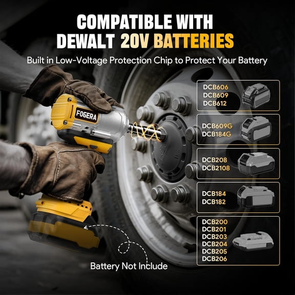 Cordless Impact Wrench 1/2 Inch - Compatible with Dewalt 20V Batteries, 1100 Ft-lbs (1500N.m) High Torque Impact Driver, Brushless Impact Gun with 3 Speed Modes & LED Light (Battery Not Included)