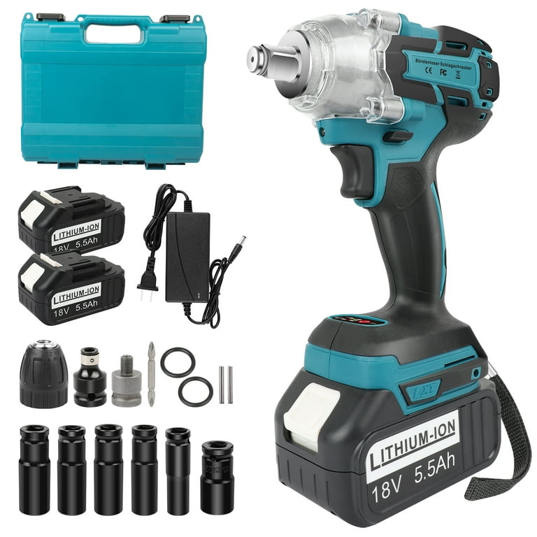 Electric Wrench 21V Rechargeable Electric Impact Wrench 1/2 Inch Handheld  Brushless Impact Wrench Compact Electric Impact Wrench Set for Makita  Battery 