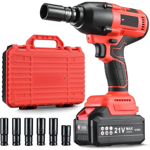 Cordless Impact Wrench 1/2 Inch, Power Impact Kit, 600N. M/450Ft-lbs High Torque Impact Driver for RV , 4.0Ah , , 6 Sockets & Storage Tool Case